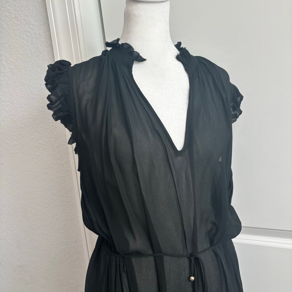 NWT Banana Republic Petite Flounced Hem Midi Dress Sz XS Black Sheer Minimalist - Picture 4 of 16